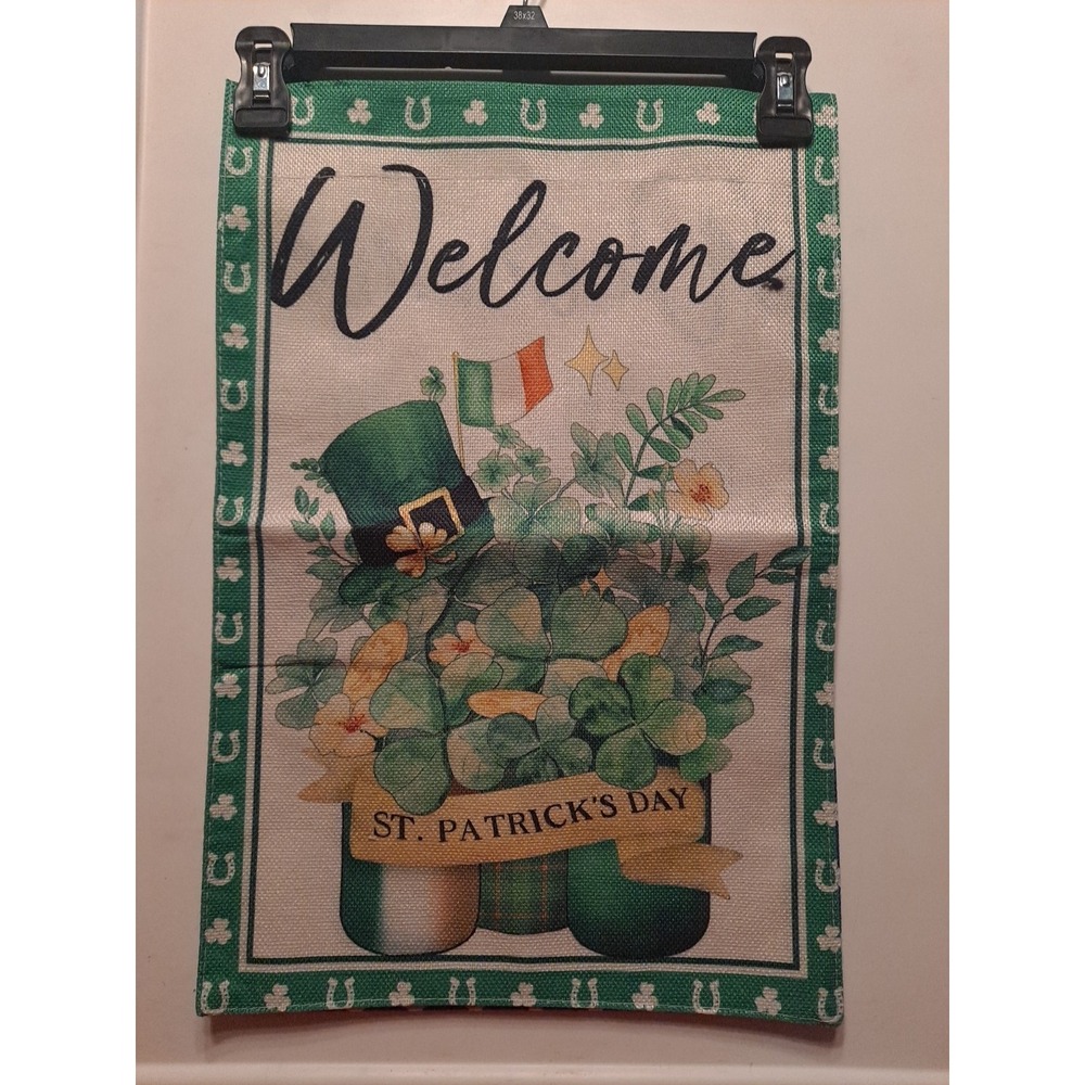 NEW 1pc Double Sided Welcome St Patricks Day Garden Flag 12x18 Shamrock